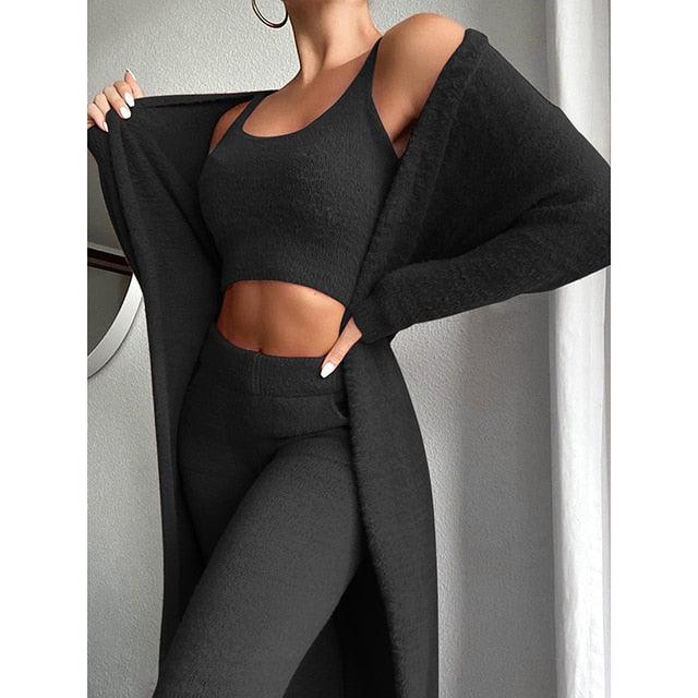 Cardigan Trousers Pajama Set - Capesy
