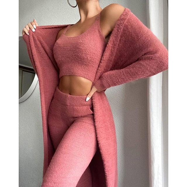 Cardigan Trousers Pajama Set - Capesy