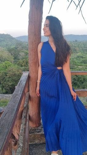 One Shoulder Pleated Maxi Dress - Capesy