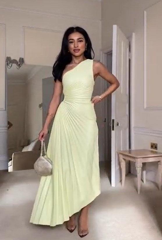 One Shoulder Pleated Maxi Dress - Capesy