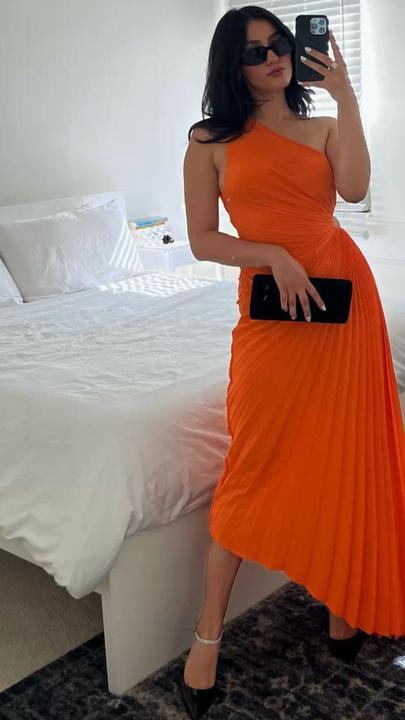One Shoulder Pleated Maxi Dress - Capesy