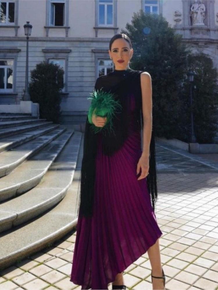One Shoulder Pleated Maxi Dress - Capesy