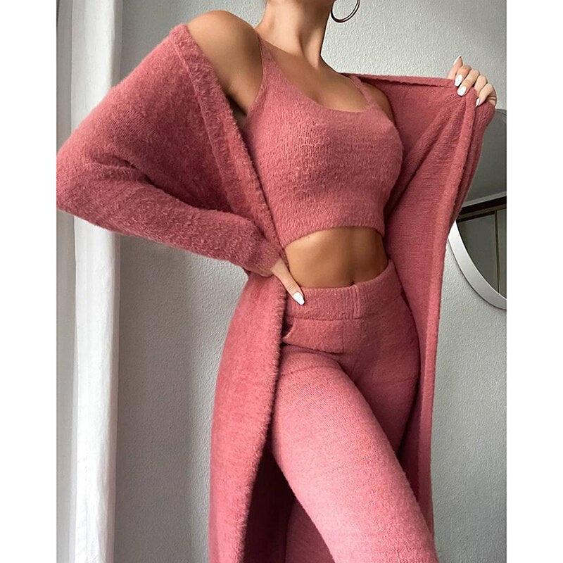 Cardigan Trousers Pajama Set - Capesy