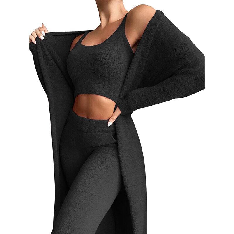 Cardigan Trousers Pajama Set - Capesy