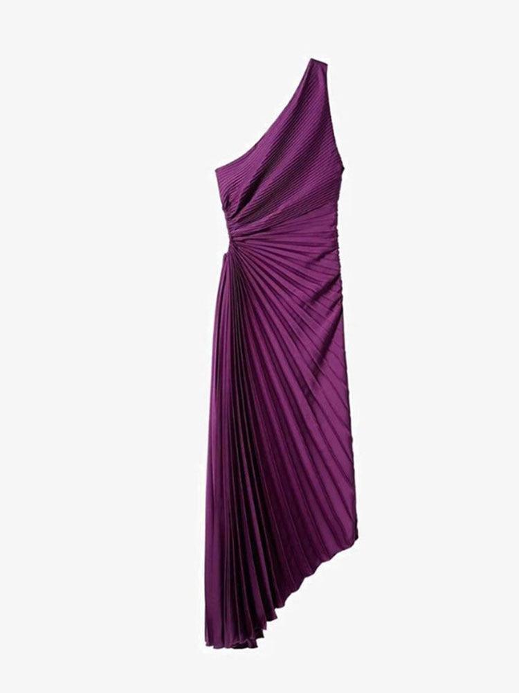 One Shoulder Pleated Maxi Dress - Capesy