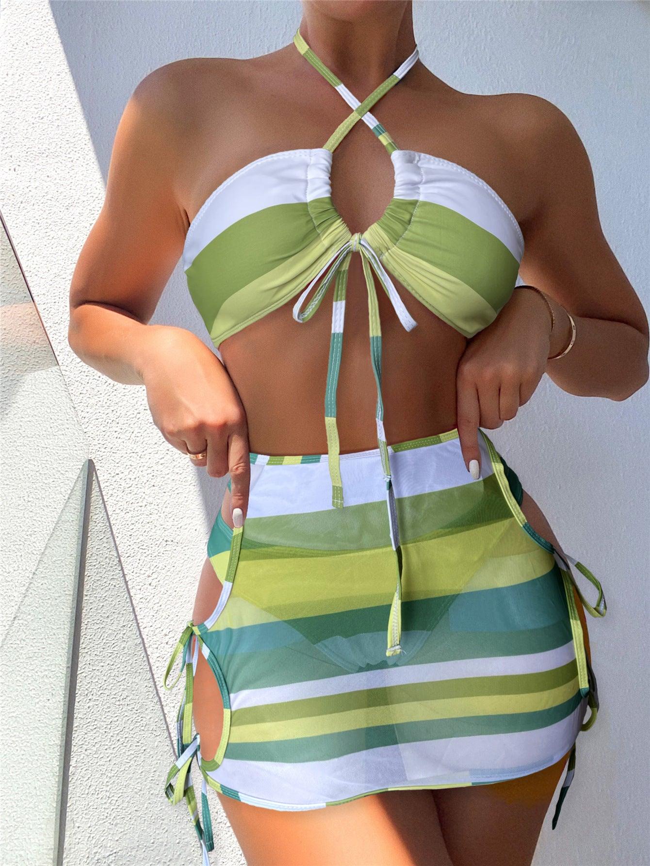 Striped String Swimsuit - Capesy