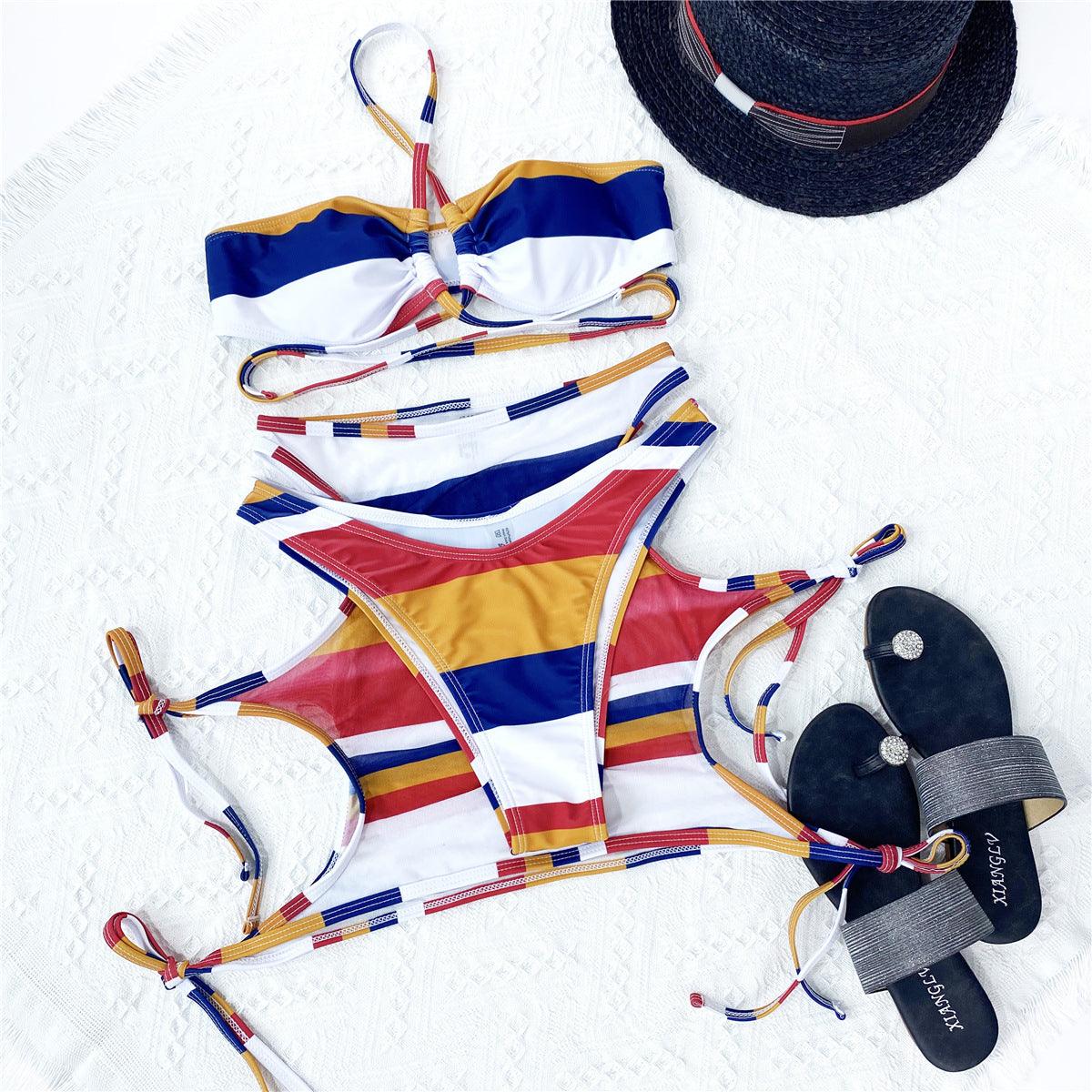 Striped String Swimsuit - Capesy